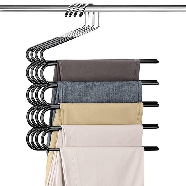HuaQi Pants Hangers Space Saving Hangers for Closet Organizer Non Slip Closet Storage Organizer for Jeans Towels Scarves (Black, 4)