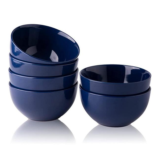 AmorArc Stoneware Cereal Bowls Set for kitchen, 22oz Ceramic Deep Soup Bowls Set of 6, Blue Bowls Set for Breakfast, Lunch, Dinner. Microwave&Dishwasher Safe, Navy