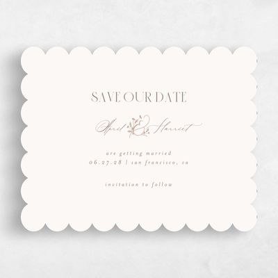 Beige Scalloped Wedding Save the Date - Olmo Landscape