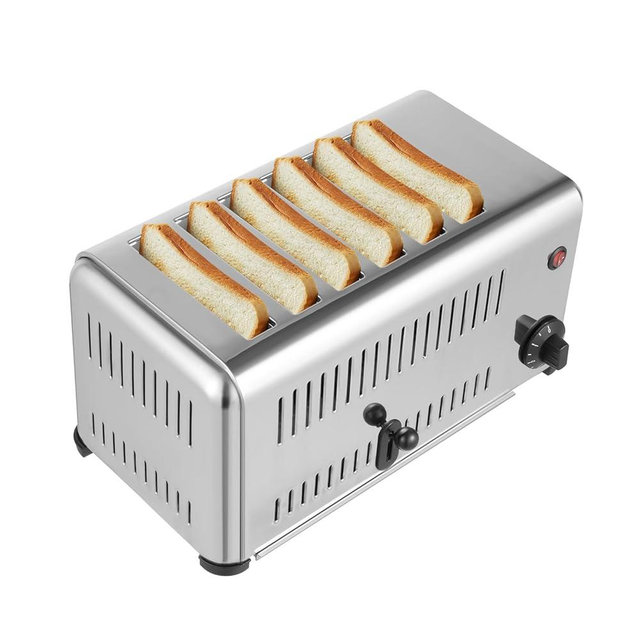 PIAOCAIYIN Commercial Toaster 6 Slice Stainless Steel, 1680W Wide Slot (1.1") Bread Toaster with Timer, 2 Modes for Home & Restaurant Easy-Clean Bread Crumb Tray, (Silver)