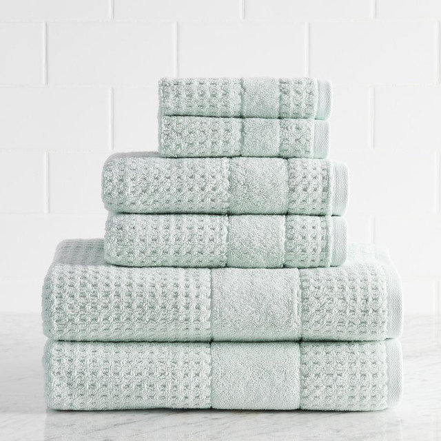 Waffle Tyne Towel Bundle, Bath/Hand/Washcloth, Cielo, Set of 6