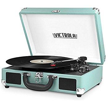 Victrola Vintage 3-Speed Bluetooth Suitcase Turntable with Speakers, Aqua Turquoise