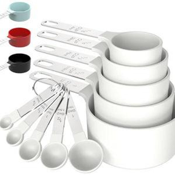 TILUCK Measuring Cups & Spoons Set, Stackable Cups and Spoons, Nesting Measure Cups with Stainless Steel Handle, Kitchen Gadgets for Cooking & Baking（white）