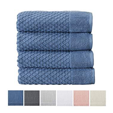 Great Bay Home 100% Cotton Quick-Dry Bath Towel Set (30 x 52 inches) Highly Absorbent, Textured Luxury Bath Towels. Grayson Collection (Set of 4, Blue)