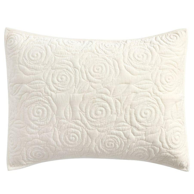 LoveShackFancy Rosette Quilted Sham, Ivory, Standard