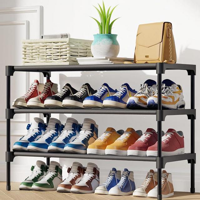 Kitsure Shoe Rack for Closet - Sturdy Shoe Organizer for Entryway and Front Door Entrance, 4-Tier Shoe Storage for up to 16 Pairs, Shoe Shelf, Closet Organizers and Storage, Black