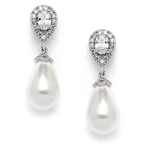 Mariell Pear-Shaped Cubic Zirconia Wedding Earrings for Brides with Bold Soft Cream Pearl Drops