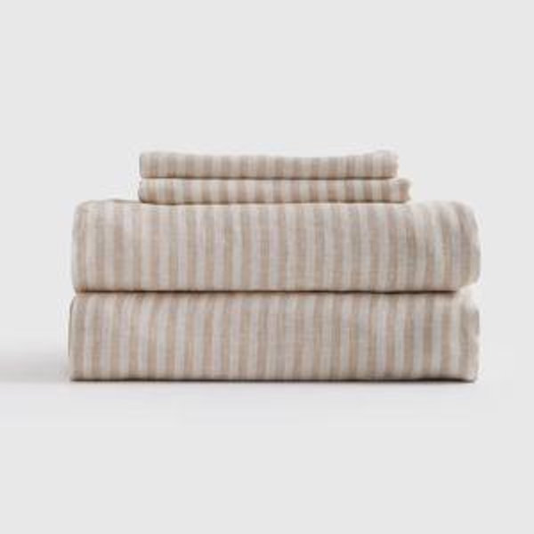 European Linen Sheet Set in Natural/white Stripe
