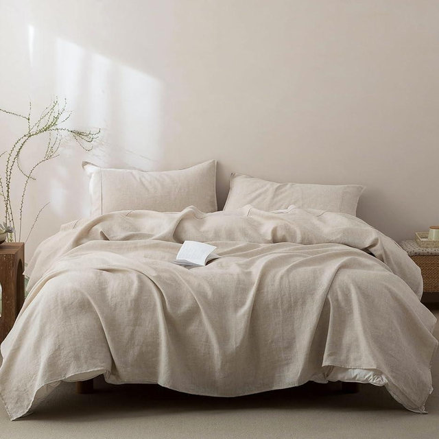 Talasily 100% French Pure Linen Sheets Set King Size,Oeko-TEX Certified Bedding, All-Season Breathable for Hot Sleepers,16 Inch Deep Pocket Machine Washable 4-Piece (Natural Linen)