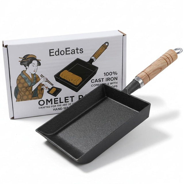 EdoEats Japanese-Style Tamagoyaki Pan, Pre-Seasoned Iron Omelette Pan for Even Heating, Natural Nonstick