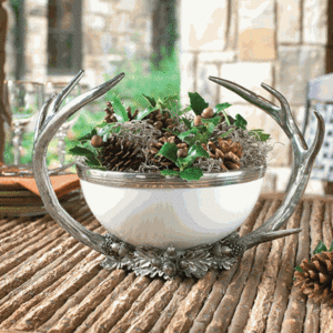 Pewter Horn & Acorn Center Bowl
