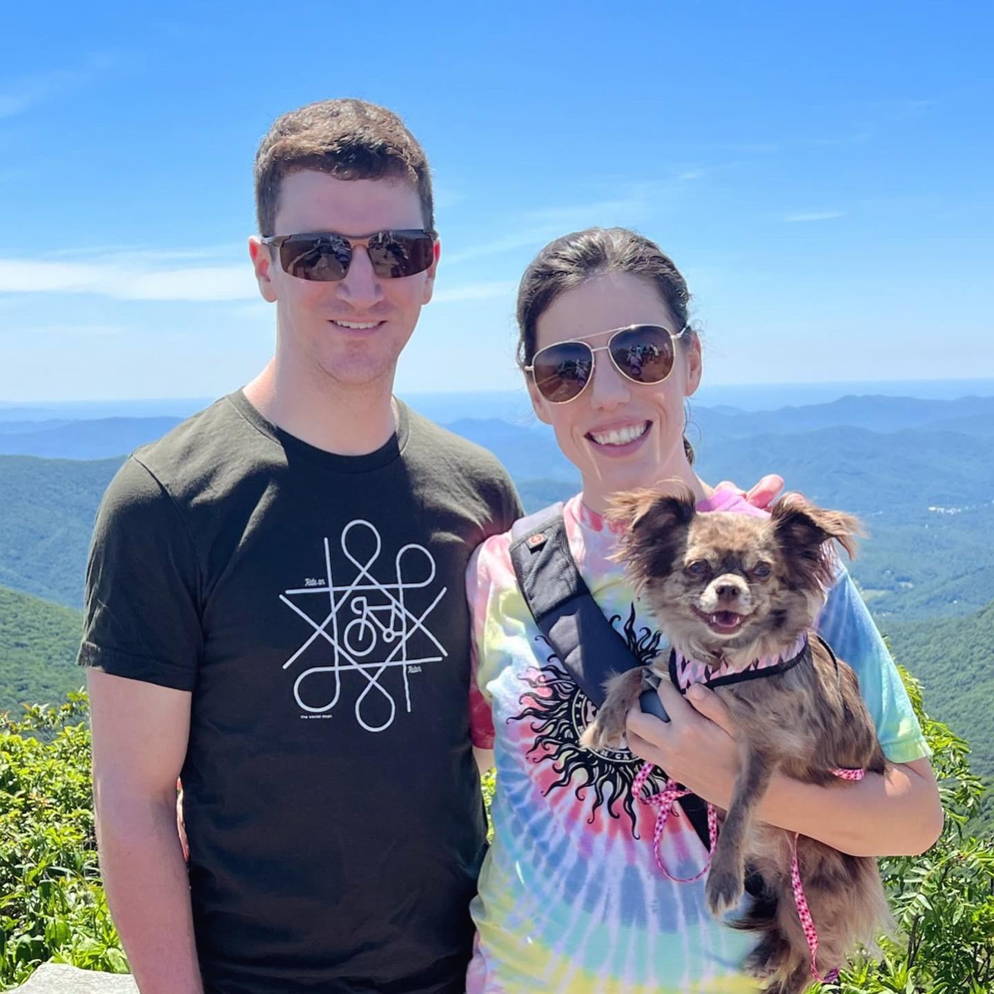 Us and our very well-traveled puppy at Craggy Gardens, NC - June 2022