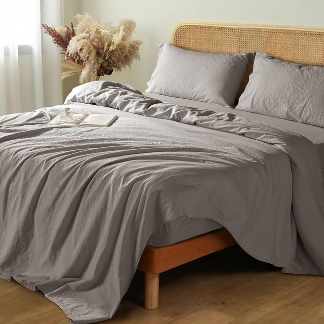Shilucheng 100% French Linen Sheets - Queen Size Bed Sheets, Breathable & Cooling Pure Linen Sheets,Soft Durable and Tear Resistant -16 Inch Deep Pocket - 4Pcs (Mauve Brown, Queen)