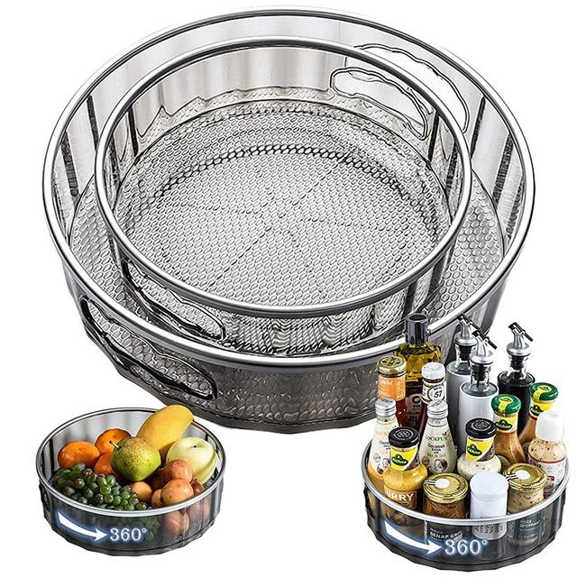 IAXSEE 2 Sizes Lazy Susan Turntable Spinning Spice Rack Organizers Multifunctional Round Clear Rotating Cosmetic Containers, for Cabinet Countertop Pantry Fridge Bathroom (Grey)