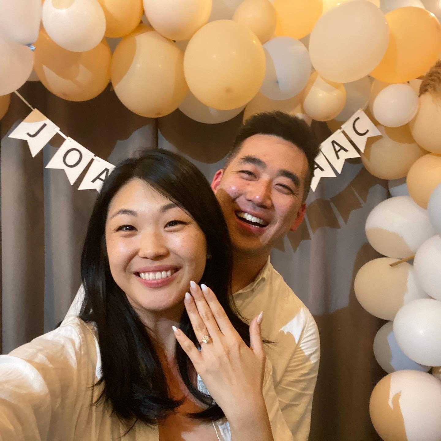At our engagement party!! ft. decorations put up by the best maids of honor :') - shout out to Claire, Shiromani, and Casey!!