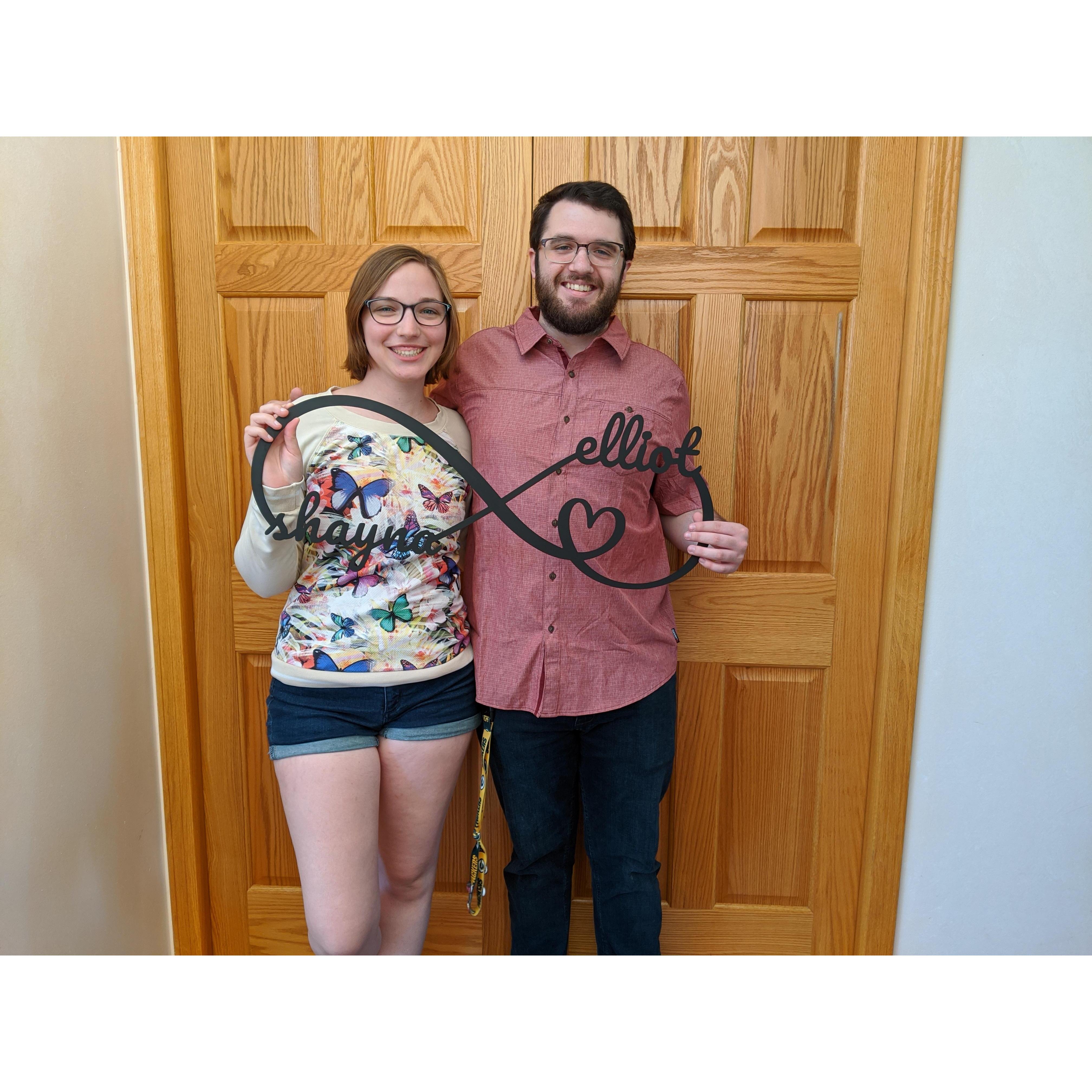 Definitely the cheesiest gift from Elliot's parents, Tim and Angie, but we still love it