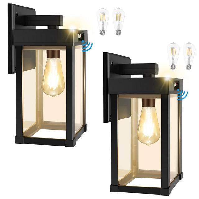 Solar Wall Lanterns Outdoor, Aqonsie Solar Sconce Lights Outdoor with 3200K Warm Bulb & 6500K White Bulb, Solar Wall Lights Waterproof with Clear Panel & 3 Lighting Modes for Garage Porch Patio Yard
