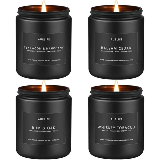 Scented Candles Set | Gifts for Men - 4Pack Candle Set - Masculine Candle, Soy Candles for Home Scented - Aromatherapy Candle Scents of Rum & Oak/Whiskey Tobacco/Teakwood & Mahogany/Cedar