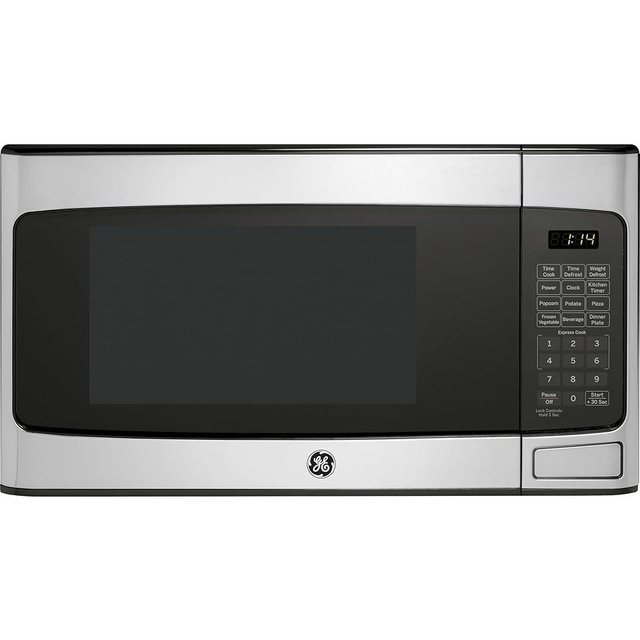 GE Countertop Microwave Oven, Compact 1.1 Cubic Ft., 950-watt Capacity, 6 Auto Cooking Settings, Child-Lock Technology, Kitchen Essentials for The Countertop, Dorm Room or Apartment, Stainless Steel