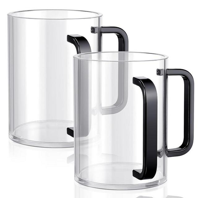 Dingion 2 Pcs Judaica Hand Washing Cup with Dual Handles Washing Cup for Netilat Yadayim 5" Acrylic Clear Negel Vasser Wash Cup for the Jewish Ritual Kohanim Holiday Gifts (Black Handle)