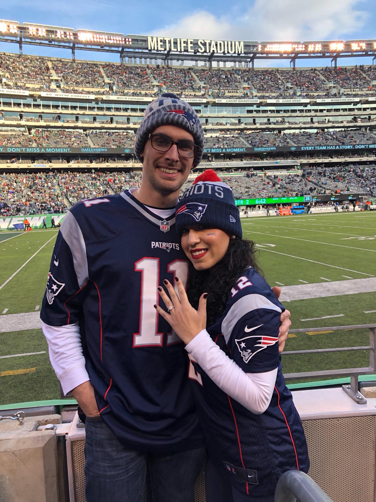 We chose to announce our engagement to social media with this photo. What is more appropriate than a Patriots game?!?