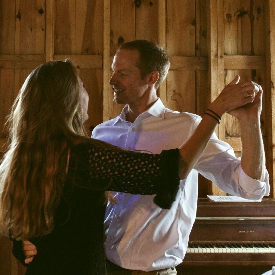 Dancing together at our friends' wedding.