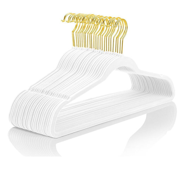 MIZGI Premium Velvet Hangers Pack 60 Pcs Heavyduty - Non Slip Slimline - Velvet Suit Hangers White - Gold Hooks,Space Saving Clothes Hangers