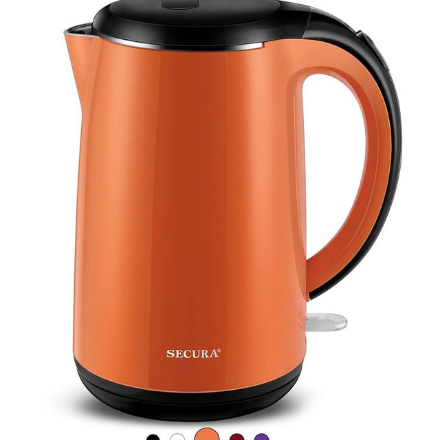 Secura The Original Stainless Steel Double Wall Electric Water Kettle 1.8 Quart (Orange)