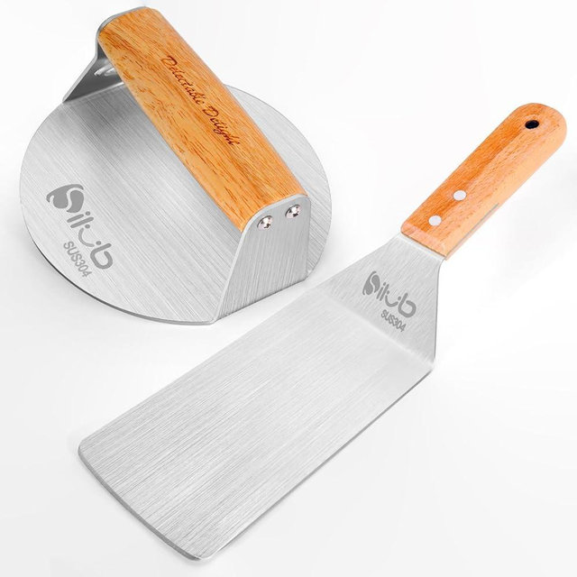 Burger Press 304 Stainless Steel Smash Burger Press with Wide Turner, 6" Hamburger Smasher Tool, Hamburger Press Perfect for Meat Weight Press, Cooking, and Burger Smasher for Grill Cooking