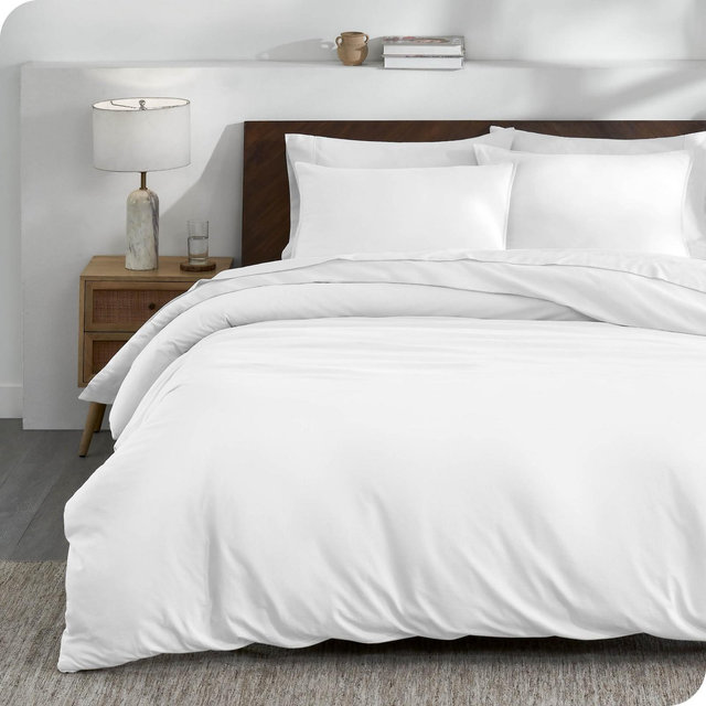 King/California King White Organic Cotton Jersey Duvet Cover Set by Bare Home