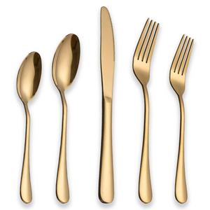 Berglander Flatware Set 20 Piece, Stainless Steel With Titanium Gold Plated, Golden Color Flatware Set, Silverware, Cutlery Set Service For 4 (Shiny Gold)