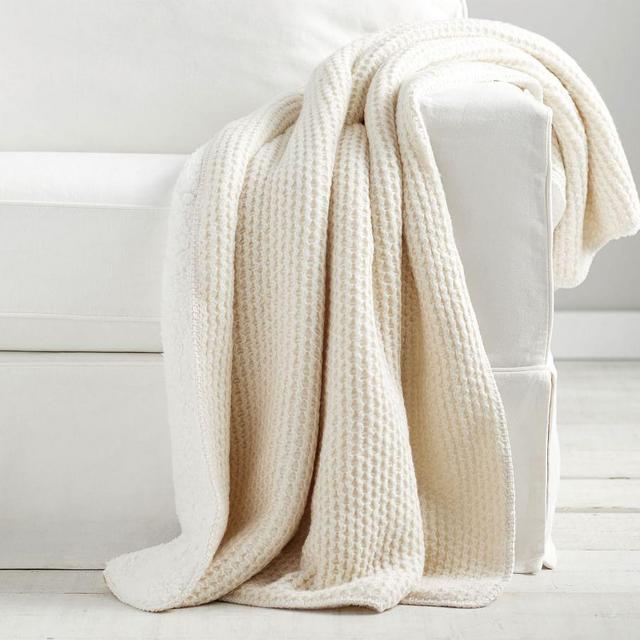 Thermal Knit Sherpa Back Throw, 50 x 60", Ivory