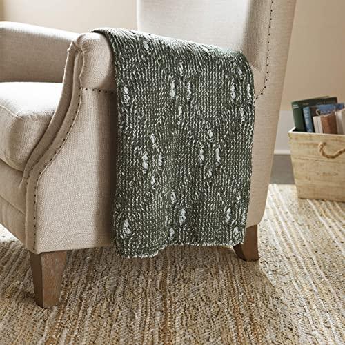 Amazon Brand – Stone & Beam Modern Heathered Cable-Knit Throw Blanket - 60 x 50 Inch, Dark Green