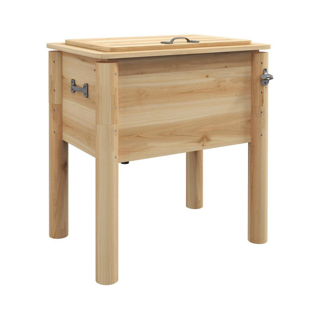 Outsunny Wooden Patio Cooler 54Qt. Outdoor Beverage Cooler, Natural