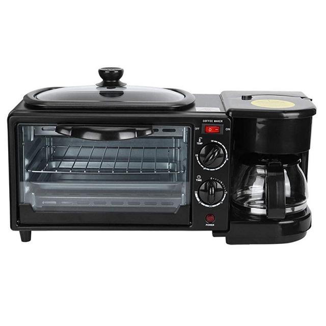 Oven Microwave Combi Mini Electric Oven Roast Grill Frying Pan Toaster Cake Bread Maker Fried Eggs Omelette Frying Pan 3 in 1 Breakfast Machine 1050w Multifunctional Non-stick Grill(US Plug)