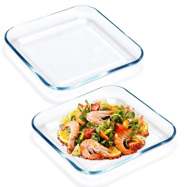 NUTRIUPS 2 Pack 9 Inch Glass Dinner Plates, Tempered Glass Pasta Salad Plate Set For Kitchen, Glass Serving Plates, Dinnerware Dish Set, Dishwasher & Microwave Safe