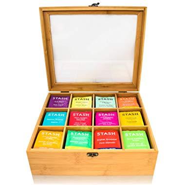 Natural Bamboo Tea Bag Organizer Box,Organizers and Storage Royal House Drawer Organizer Tea Box -12 Compartments