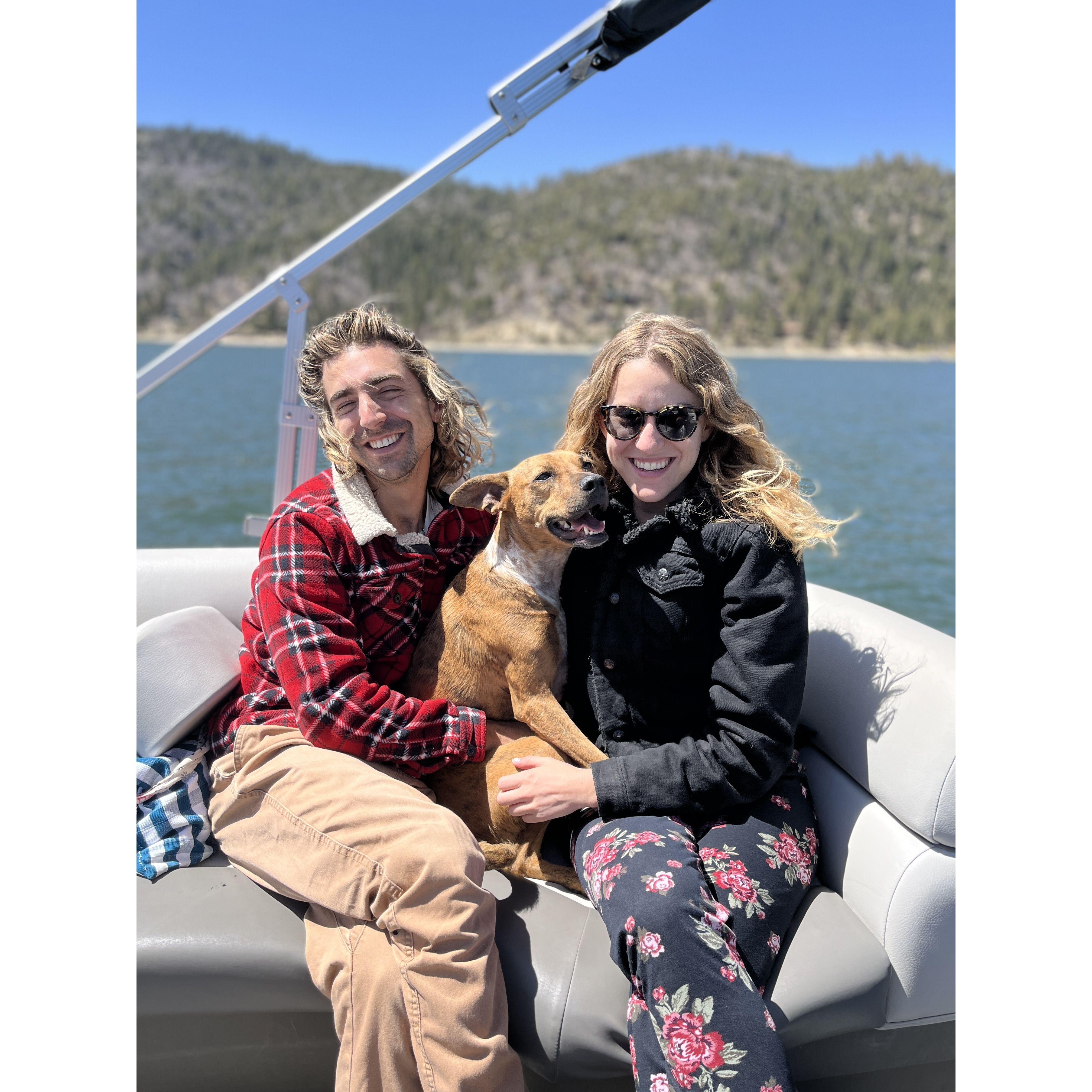 Taking Sammie on a boat in Big Bear