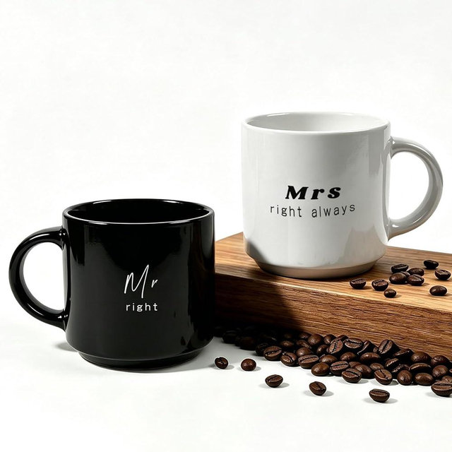 Momugs Mr Right & Mrs Always Right Couple Mugs Set – 12 oz Ceramic Coffee Cups for Newlyweds, Engagement, Anniversary – Funny Wedding Gift for Husband & Wife, Dishwasher & Microwave Safe