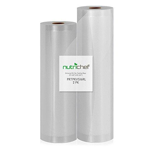 NutriChef PRTPKVS16RL 2 Rolls 11x50 and 8x50 4 mil Commercial Grade Vacuum Sealer Food Storage Rolls | Create Your Own Size Bag! For NutriChef, and Other Brands. (total 100 feet)