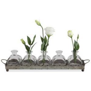 3R Studio - Decorative Iron Tray with 5 Glass Vases
