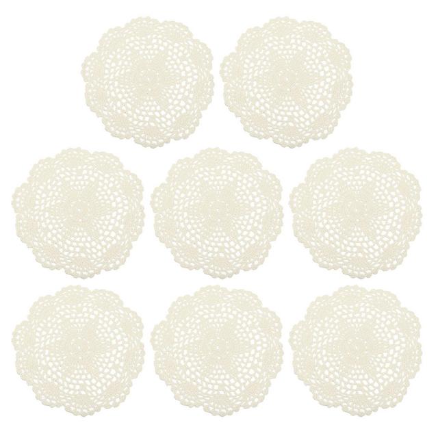 Unique Bargains Handmade Crochet Round Lace Placemats with Floral Patterns for Wedding Party Beige 8 Pcs
