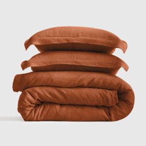 European Linen Double Flange Duvet Cover Set, Terracotta, Full/Queen