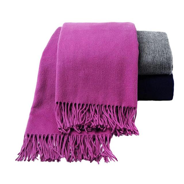 CUDDLE DREAMS Premium Cashmere Throw Blanket with Fringe, Luxuriously Soft (Plum)