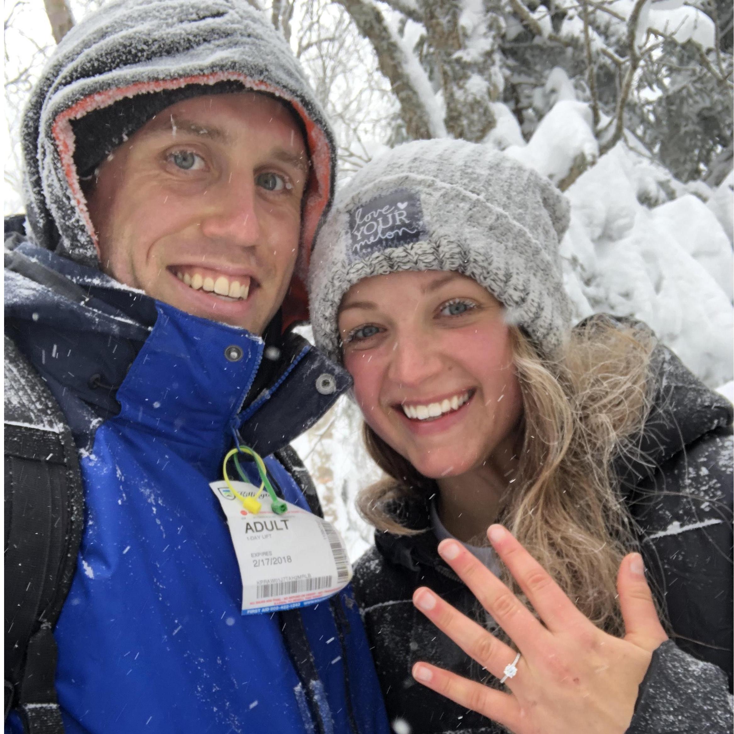 Right after we got engaged on top of Camel's Hump mountain in Vermont! It was -20 degrees...