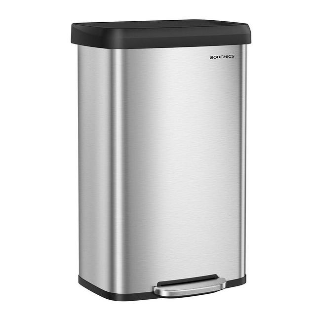 SONGMICS Kitchen Trash Can, 21 Gallon (80 L) Stainless Steel Garbage Can, with Stay-Open Lid and Step-on Pedal, Soft Closure, Tall, Large and Space-Saving, Silver and Black ULTB534E01