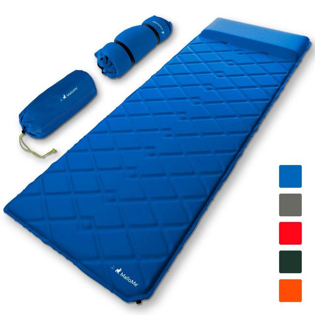 MalloMe Sleeping Pad Camping Air Mattress - Self Inflating Mat Bed for Backpacking Adults - Inflatable Ultralight Insulated Soft Foam Sleep Gear - Lightweight Travel Cot Roll Mats Accessories Blue