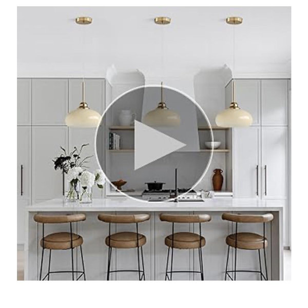 KCO Lighting Modern Large Globe Pendant Light Brass Dome Pendant Light Yellow Glass Pendant Light Brushed Gold Pendant Lighting Adjustable Hanging Ceiling Light for Dining Room