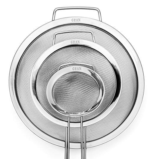 GRAN 3 Piece Stainless Steel Fine Mesh Strainer Set