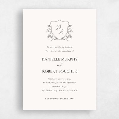 Beige Floral Wedding Invitation - Brooklea Portrait